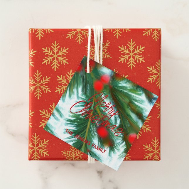 Red Berries Grönt Gräs God jul Gåvor Etiketter (Skapare uppladdad)