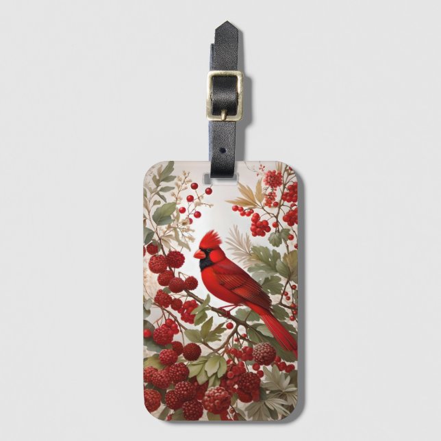Red Berries i norra kardinal Bird Bagagebricka (Framsida vertikal)