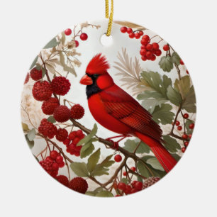 Red Berries i norra kardinal Bird Julgransprydnad Keramik