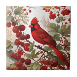 Red Berries i norra kardinal Bird Kakelplatta