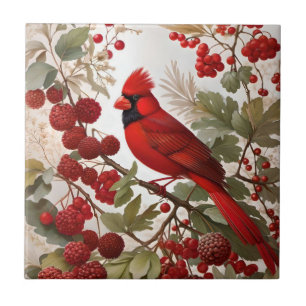 Red Berries i norra kardinal Bird Kakelplatta