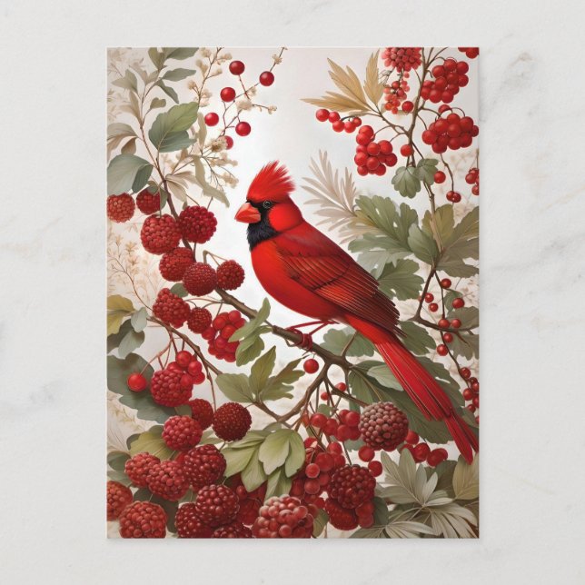 Red Berries i norra kardinal Bird Vykort (Framsida)