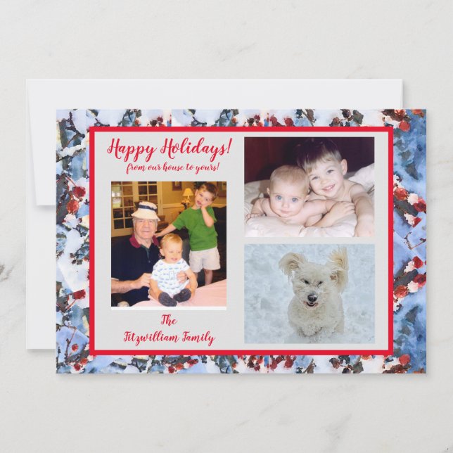 Red Berries i Snö Photo Helgdag Card Julkort (Framsida)