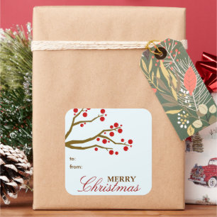 Red Berries jul Gift Märkre Sticker Fyrkantigt Klistermärke