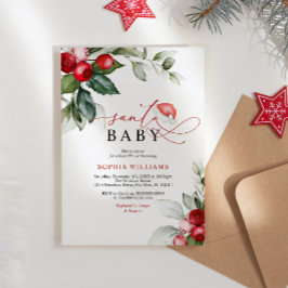 Red Berries jultomten Baby Shower-inbjudan Inbjudningar