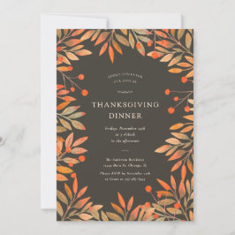 Red Berries & Löv Brown Thanksgiving Middag Inbjudningar