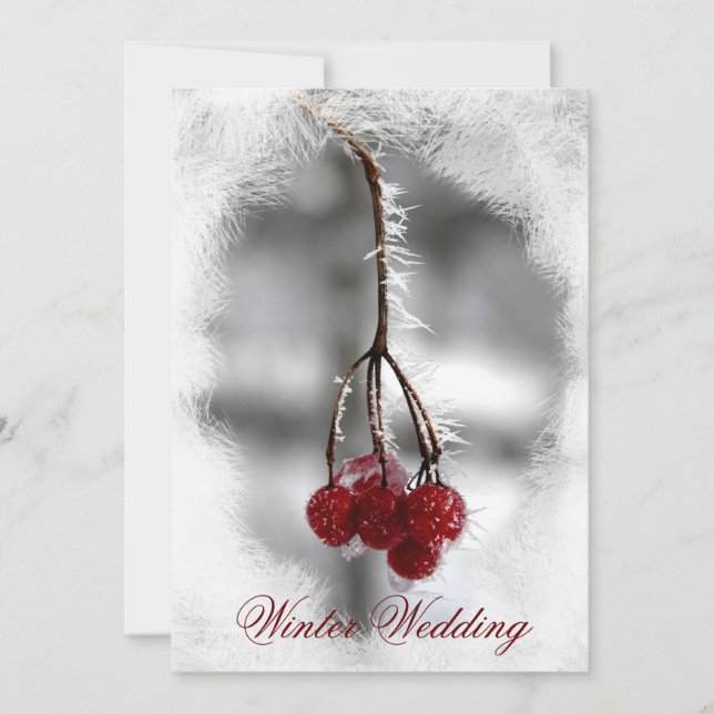 Red Berries med Frost Winter Wedding bjudande Inbjudningar (Framsida)
