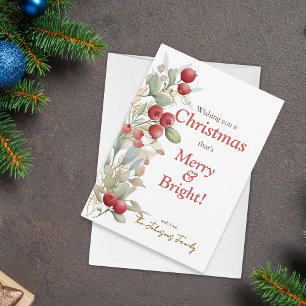 Red Berries Merry & Bright Elegant jul Julkort