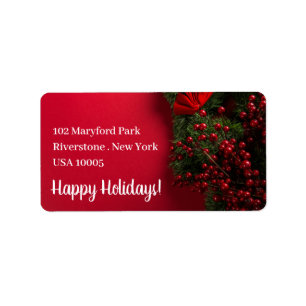 Red Berries & Mistletoe, jul Adressetikett