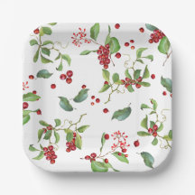 Red Berries och Foliage God Jul Papprare Tallrikar