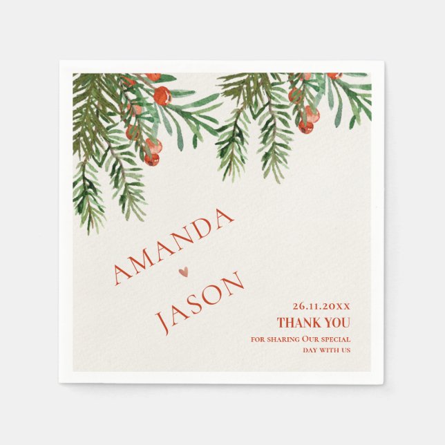 Red Berries och Löv julafton bröllop Pappersservett (Framsidan)