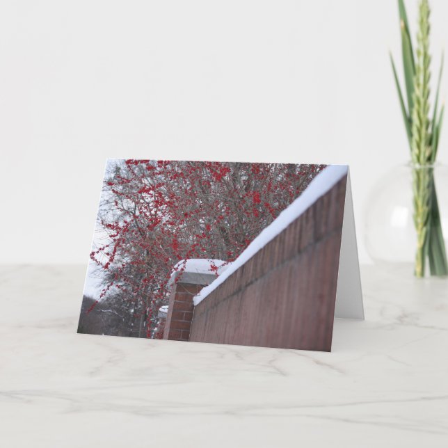 Red Berries och Snowy Fence-julkort Helgkort (Framsida)
