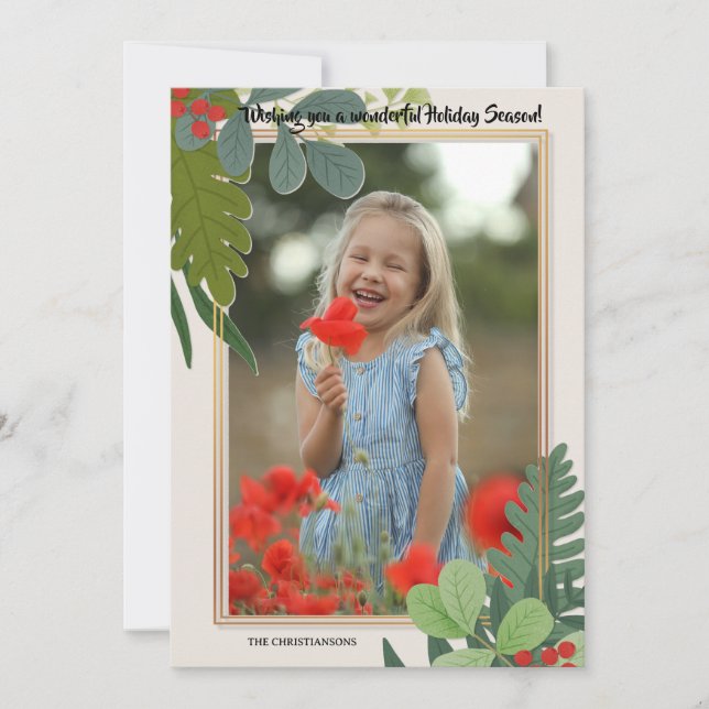 Red Berries Photo Frame Holiday Greeting Card Julkort (Framsida)