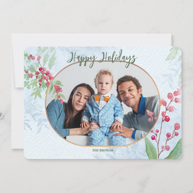 Red Berries Photo Holiday Greeting Card Julkort (Framsida)