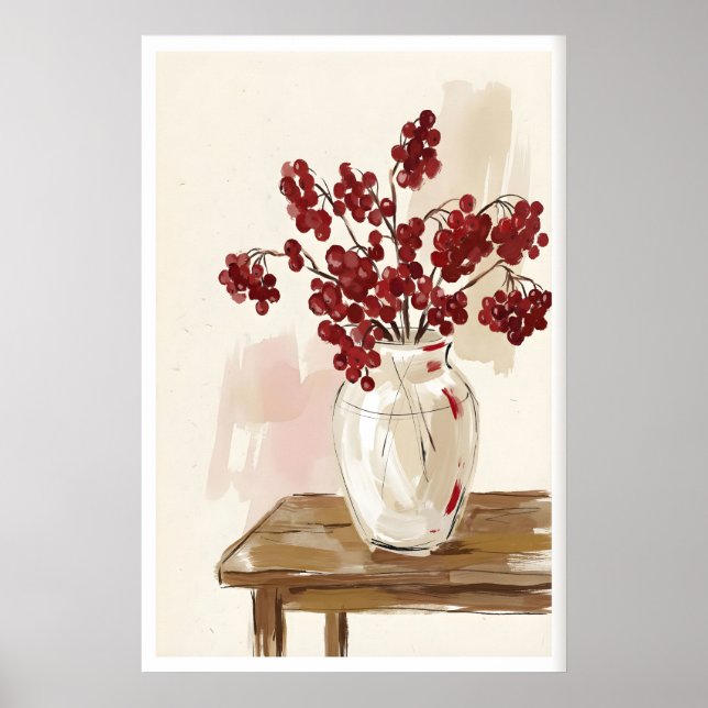 Red Berries Still Life Print Painterly Branches in Poster (Framsidan)