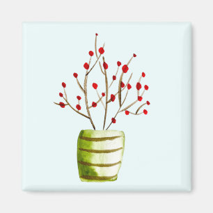 Red Berries, vattenfärgad jul Magnet
