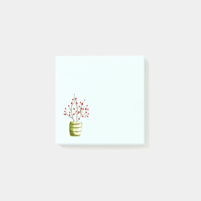 Red Berries, vattenfärgad jul Post-it Block (Framsida)