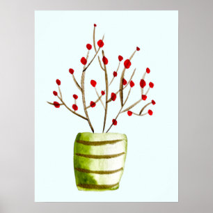 Red Berries, vattenfärgad jul Poster