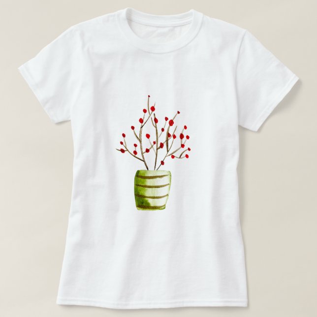 Red Berries, vattenfärgad jul T Shirt (Design framsida)
