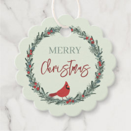 Red Berries Wreath and Red Cardinal Christmas Gåvor Etiketter