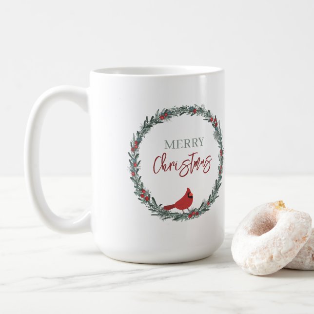 Red Berries Wreath and Red Cardinal Christmas  Kaffemugg (Med munk)