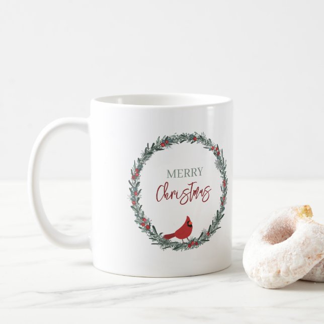 Red Berries Wreath and Red Cardinal Christmas  Kaffemugg (Med munk)
