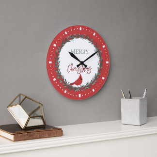 Red Berries Wreath and Red Cardinal Christmas Stor Klocka