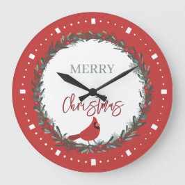 Red Berries Wreath and Red Cardinal Christmas Stor Klocka