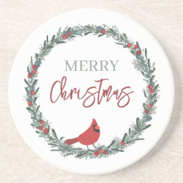 Red Berries Wreath and Red Cardinal Christmas Underlägg