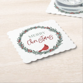 Red Berries Wreath and Red Cardinal Christmas Underlägg Papper