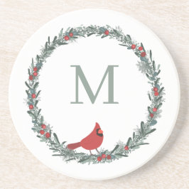 Red Berries Wreath and Red Cardinal Monogram Underlägg