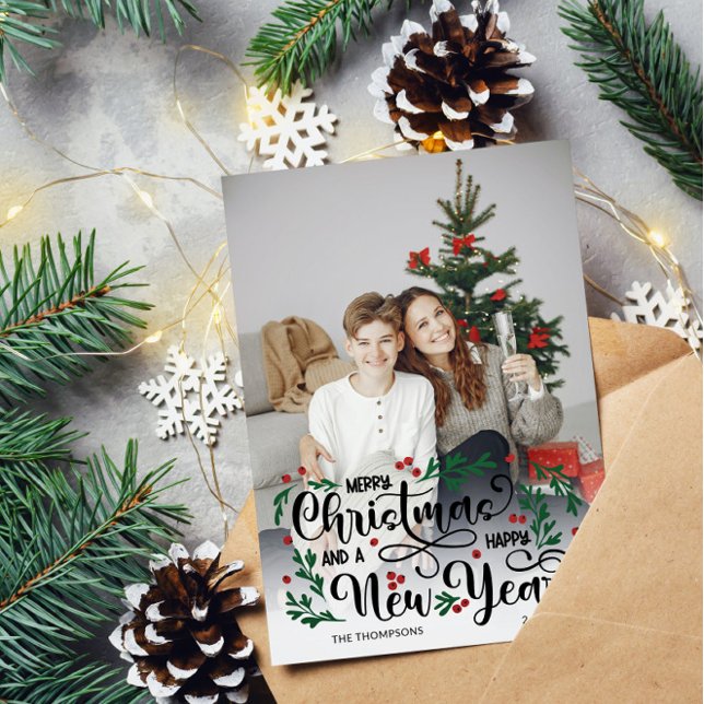 Red Berry Big Photo God jul Gott nytt år Julkort (Skapare uppladdad)