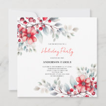 Red Berry Blommigt Watercolor jul