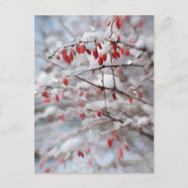 Red Berry Bush in Winter Painting Vykort (Framsida)