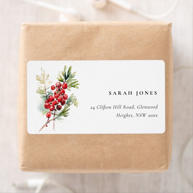 Red Berry Fir Vinter jul Foliage Adress Fraktsedel (Insitu)