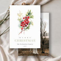 Red Berry Fir Vinter-julfotfoto Watercolor