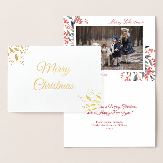 Red Berry Foliage jul-Helgdag Photo Folierat Kort (Display)