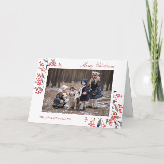 Red Berry Foliage jul-Helgdag Photo Helgkort (Framsida)
