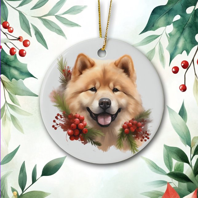 Red Berry Gräs Shiba Inu Hund Julgransprydnad Keramik (Skapare uppladdad)
