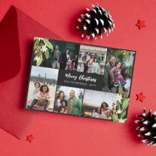 Red Berry Greenery Photo Collage God jul Julkort
