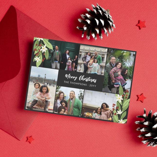 Red Berry Greenery Photo Collage God jul Julkort (Skapare uppladdad)