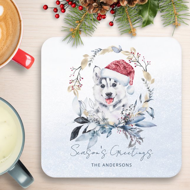 Red Berry Guld Wandeandan Siberian husky Hund jul  Underlägg Papper Kvadrat (Skapare uppladdad)