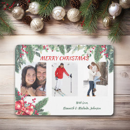 Red Berry Holly Evergreen Gräns Photo Template Julkort