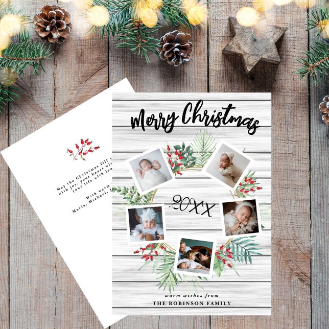 Red Berry-julfrand 5 Photo Hälsning Julkort (Skapare uppladdad)