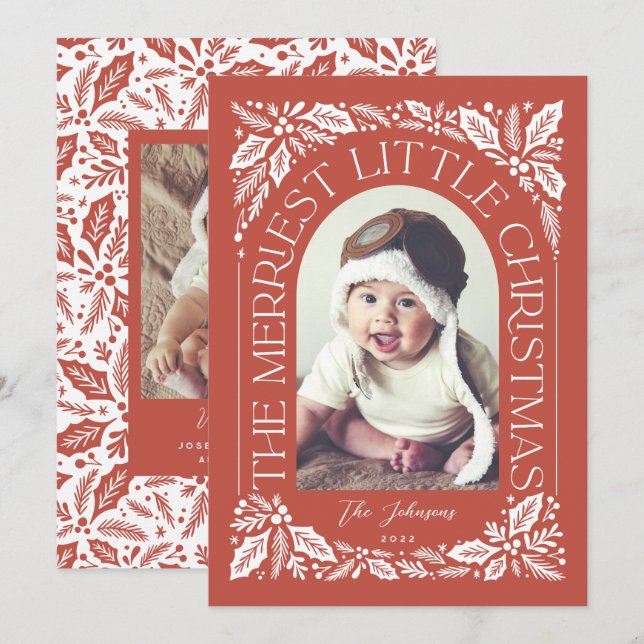 Red Berry Merriest Little jul Arch Photo Julkort (Fram/baksida)