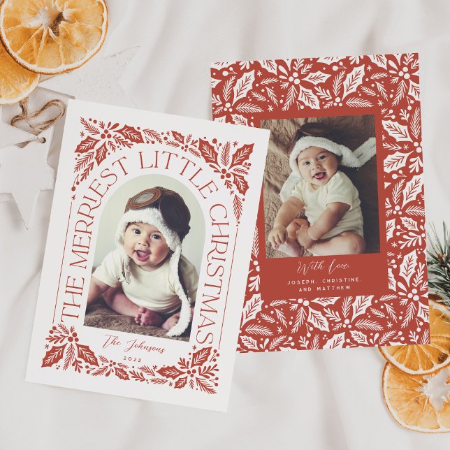 Red Berry Merriest Little jul Arch Photo Julkort (Skapare uppladdad)