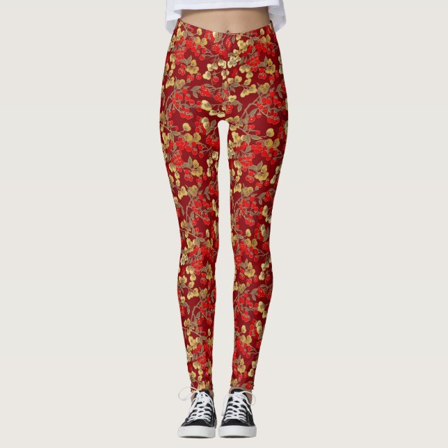 Red Berry Mönster Leggings (Framsida)