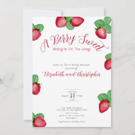 Red Berry Sweet Strawberry Girl Baby Shower Inbjudningar