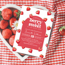 Red Berry Sweet Strawberry Girl Baby Shower Inbjudningar
