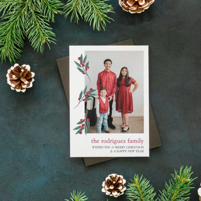 Red Berry Twigs Photo God jul Helgdag Card Julkort (Skapare uppladdad)